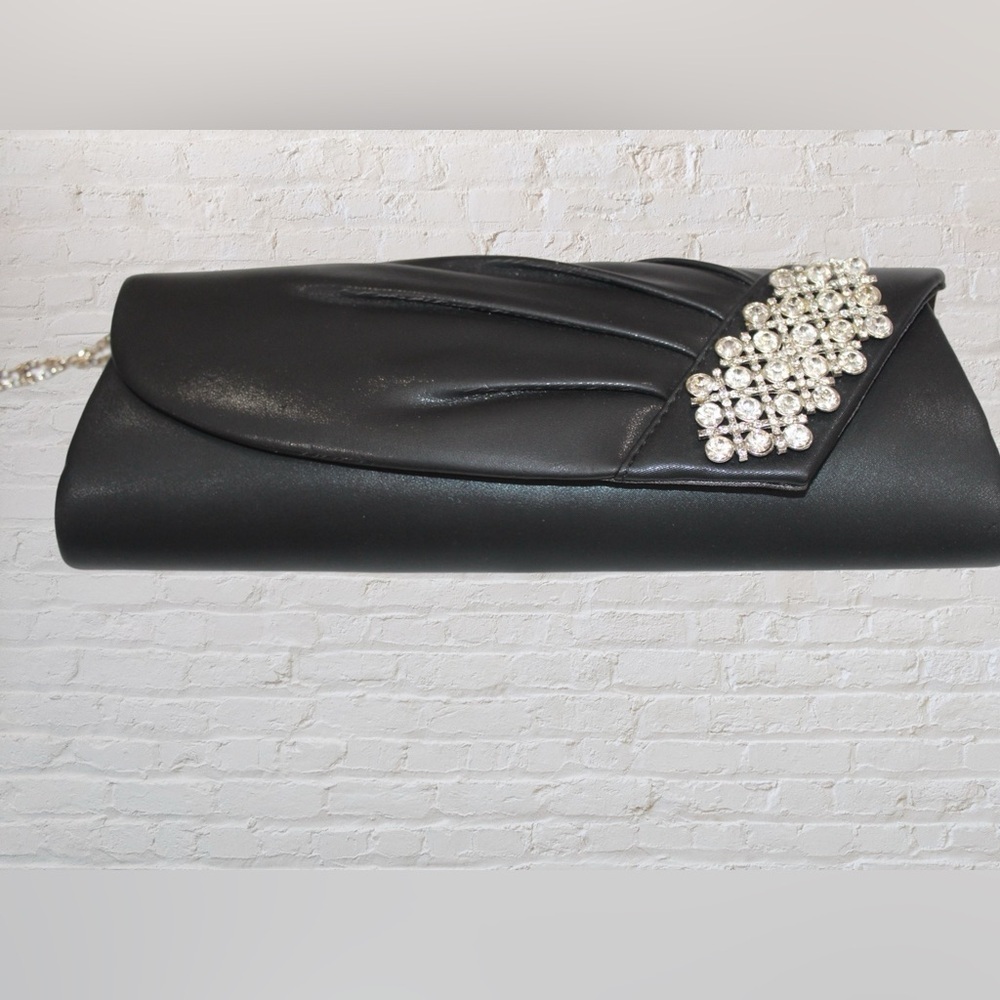 Black Leather Applique Evening Bag
